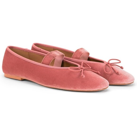 Women's Velvet Bow Pink Upper Round Toe Ballerinas Pull On Flats Ballet Shoes - Picture 5 of 6